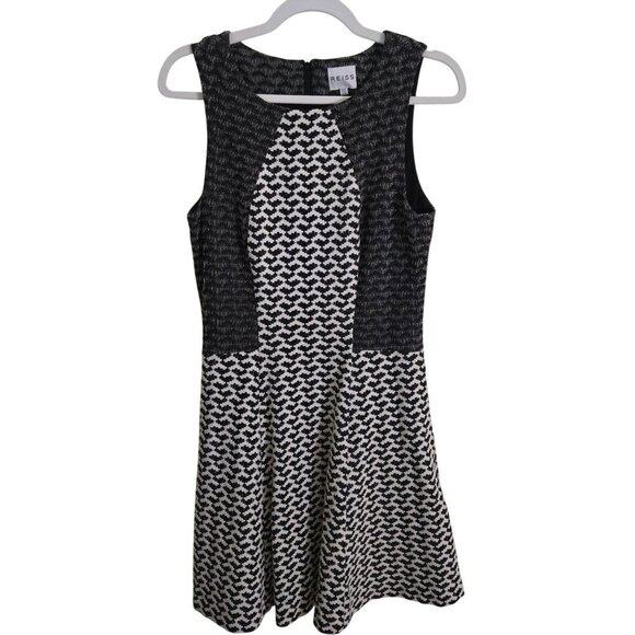Reiss Eliza Dress Fit And Flare Black Cream Geometric Dress Size 6 - Picture 2 of 6